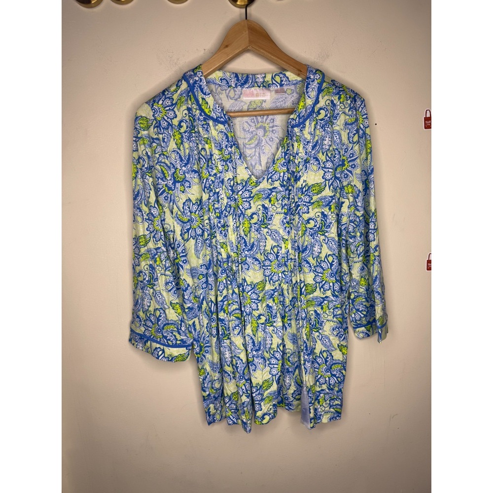 Belle by Kim Gravel Rayon Spandex Pintuck Tassel Top santorini blue, medium #25# - Picture 5 of 12